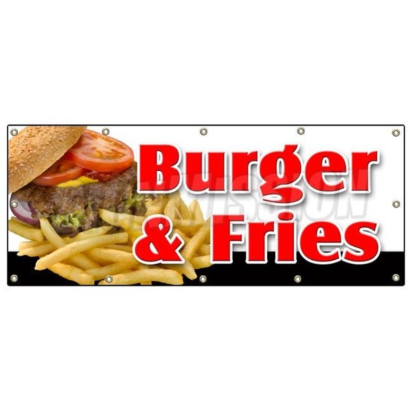 BURGER & FRIES BANNER SIGN cheeseburger french fries grill beef cheese